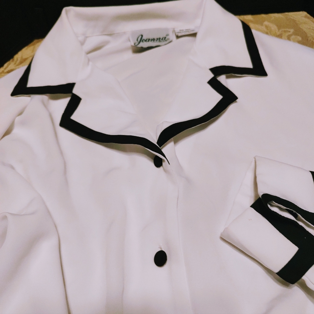 🐇🖤 🐇 Sophisticated Vintage French Cuff Contrast Career Blouse Top - XL - Picture 14 of 16